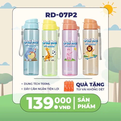 Bình nước cầm tay RD-07P2 In hình cho bé - VUI HÈ ĐỦ NƯỚC