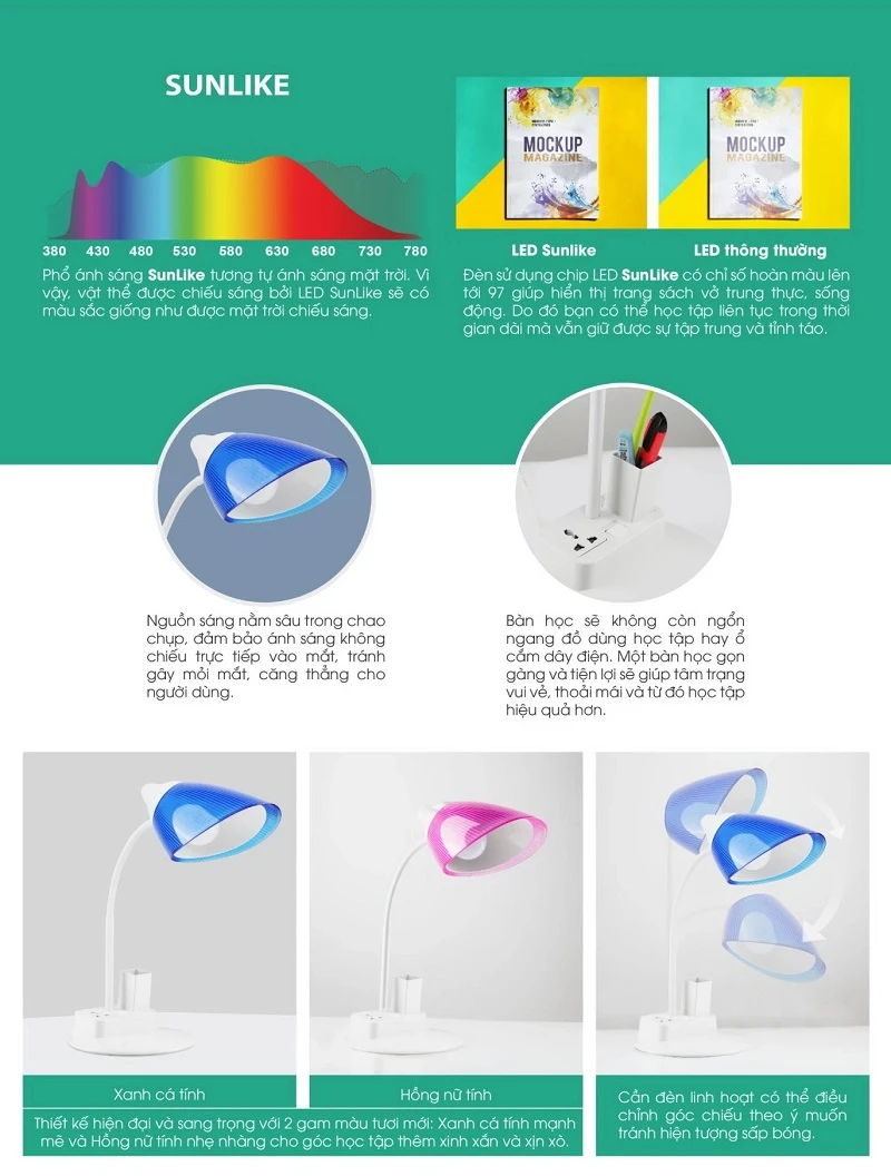 Tất cả các sản phẩm đèn bàn học Rạng Đông luôn tích hợp tính năng chống cận bảo vệ thị lực