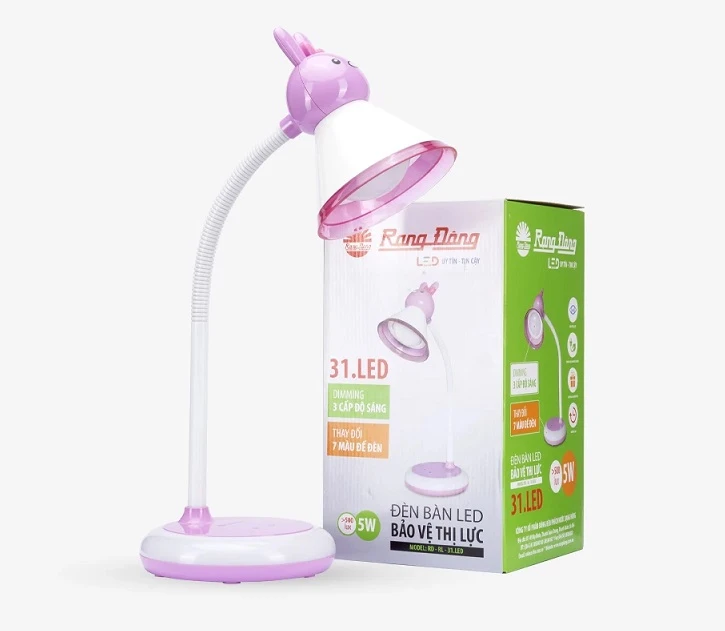 Đèn bàn LED cảm ứng RD-RL-31 5W Rạng Đông có thiết kế thỏ hồng đáng yêu ở phẩn chao đèn