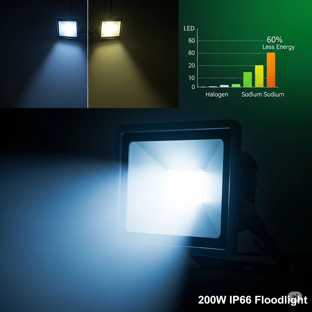 Đèn pha LED 200W IP66 tiết kiệm đến 60% điện năng