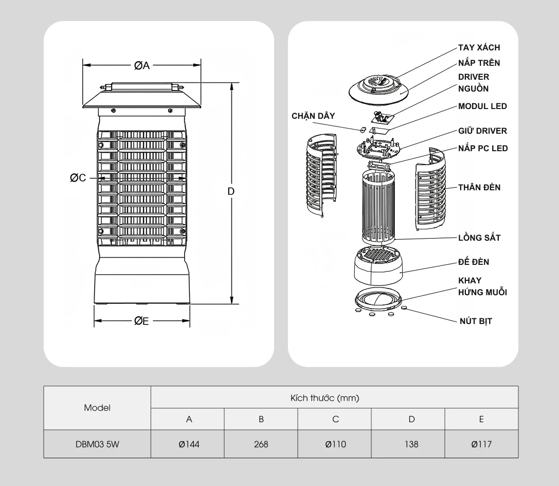 đèn bắt muỗi Rạng Đông
