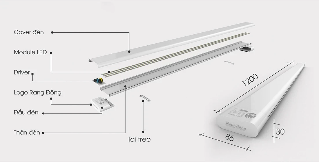 Cấu tạo chi  tiết sản phẩm đèn led tube Rạng Đông