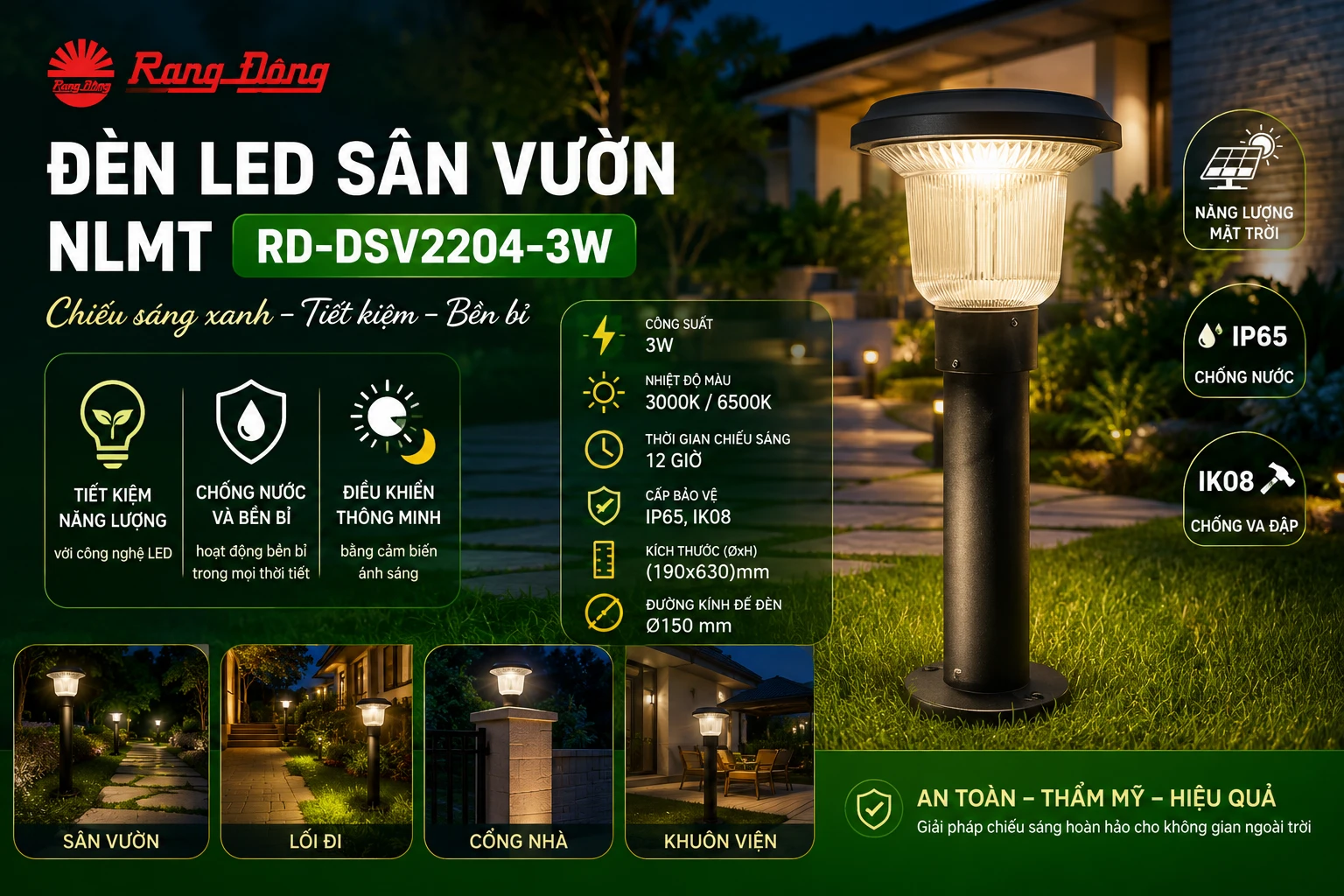 Đèn LED sân vườn NLMT RD-DSV2204-3W 6500K
